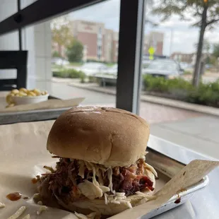 a pulled pork sandwich on a bun