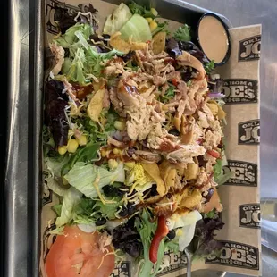 BBQ Chicken Salad with bbq ranch dressing.  Bomb!