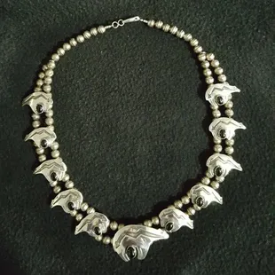 Silver and onyx bear fetish necklace.