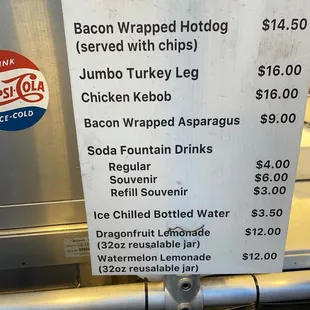 Prices at one of the food trucks