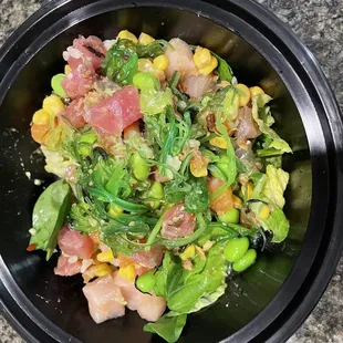 Regular poke bowl with salmon, tuna, and yellowtail