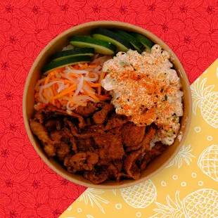 Hawaiian-ish. Based on Hawaiian plate lunches, just in a bowl.