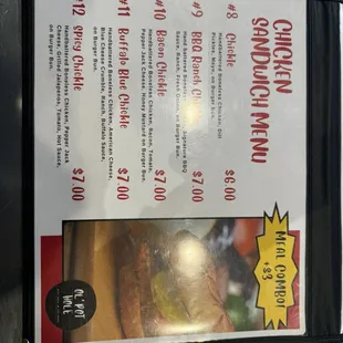Chicken Sandwich Menu