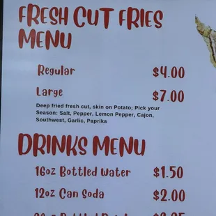 Fries and Drink Menu