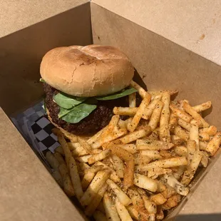 a burger and french fries