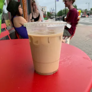 Medium Iced Coffee with Banana Syrup :) Lovely sitting area in front of the cafe.