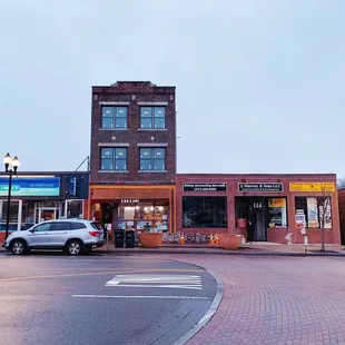 a street corner in a small town