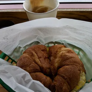 Breakfast sandwich on a croissant is excellent