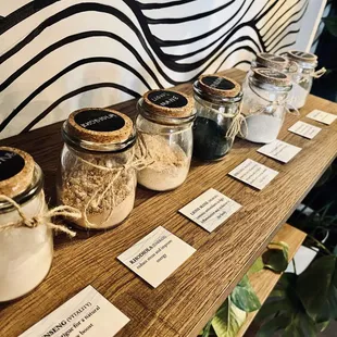 a row of jars of oatmeal