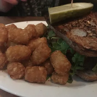 Chicken on rye with tots