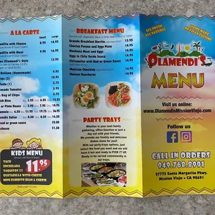 Menu as of June 2023
