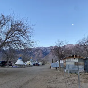 Campground in the morning.  Look at that cool camper van named Buzz!