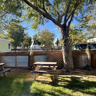 Some of the outdoor seating next to the campground.