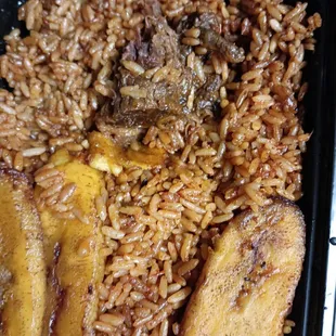 Jollof Rice with beef and Plaintains. It was excellent. Very Very good.