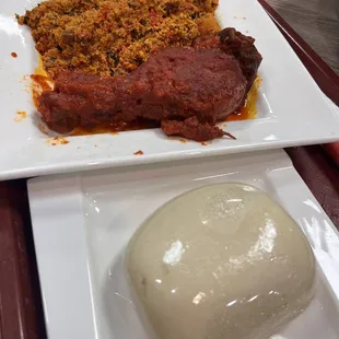 Egusi soup, chicken, beef and fufu