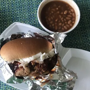 Pulled pork with coleslaw and baked beans