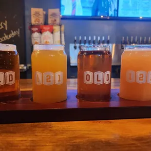 a row of beer glasses
