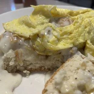 Biscuit and Gravy Hash Browns and egg