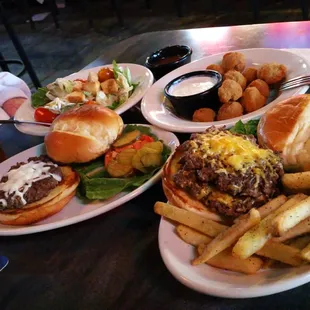 Single burger with provolone and a double with cheddar and fries for me. Excellent lunch for a great price!