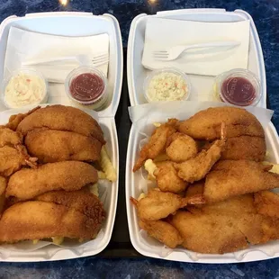 2 specials: Flounder, shrimp, scallops and fries for $9.99