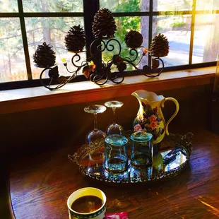 Enjoying freshly brewed coffee.... A lovely place to sit while I wait for my fiancé to shower, watching the blue jays outside.....