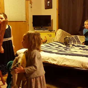 Movies and a pull out couch makes traveling with kids that much simpler.