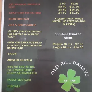 Wing menu