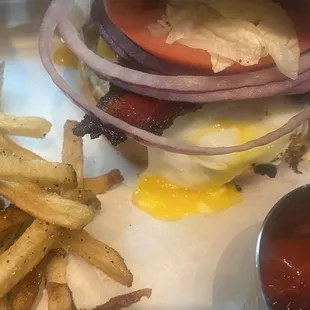 up close of burger &amp; fries