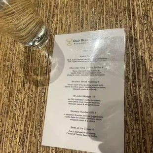 dessert menu