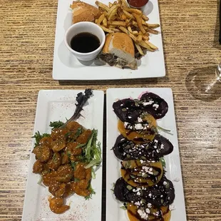 Prime Rib French Dip Oven Roasted Beets Sweet &amp; Spicy Shrimp