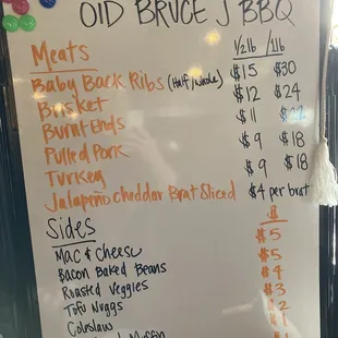 a menu for the restaurant