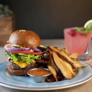 Old Camp signature burger with House Smoked Bacon