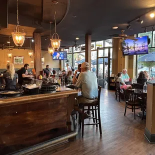 A view of the bar and main dining area.