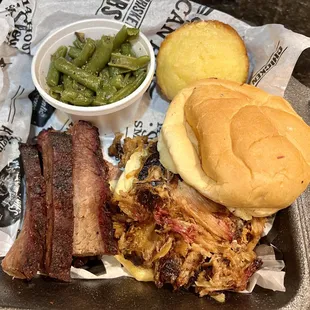 Brisket &amp; pulled pork &amp; green beans
