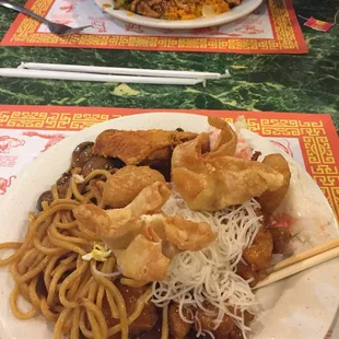 a plate of chinese food