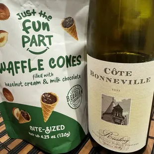 Great Riesling and bite-sized Waffle Cones with hazelnut cream &amp; milk chocolate