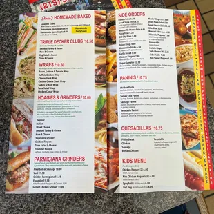 Baked Lasagna, sandwiches, wraps, side orders and kids menu