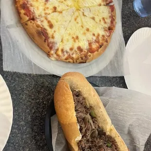 cheese pizza &amp; cheesesteak