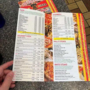 Pizza, Stromboli and steak menu
