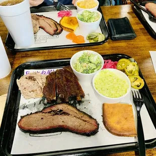 3 meats 2 sides cornbread and all the pickles