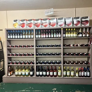 shelves of wine