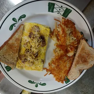 Omelet with sag. and hashbrowns