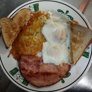 Creamery Special with ham or late sleeper with hashbrowns