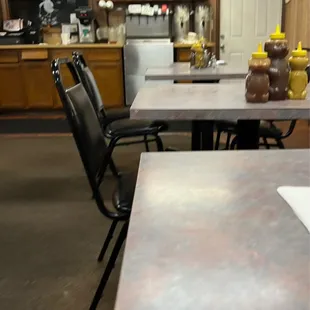tables and chairs in a restaurant