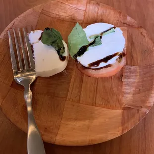 Half of the Caprese appetizer