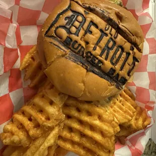 Gratiot Burger w/o the egg.waffles fries cooked lightly.