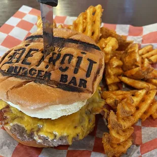 a burger and fries