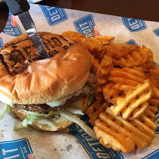 Woodward burger with waffle fries