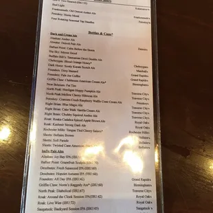 Beer menu