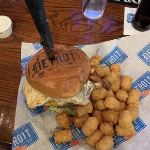 Delicious burgers and the tots were awesome.